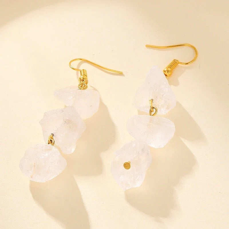 Crystal Earrings With Irregular Raw Stones, Crushed Stones