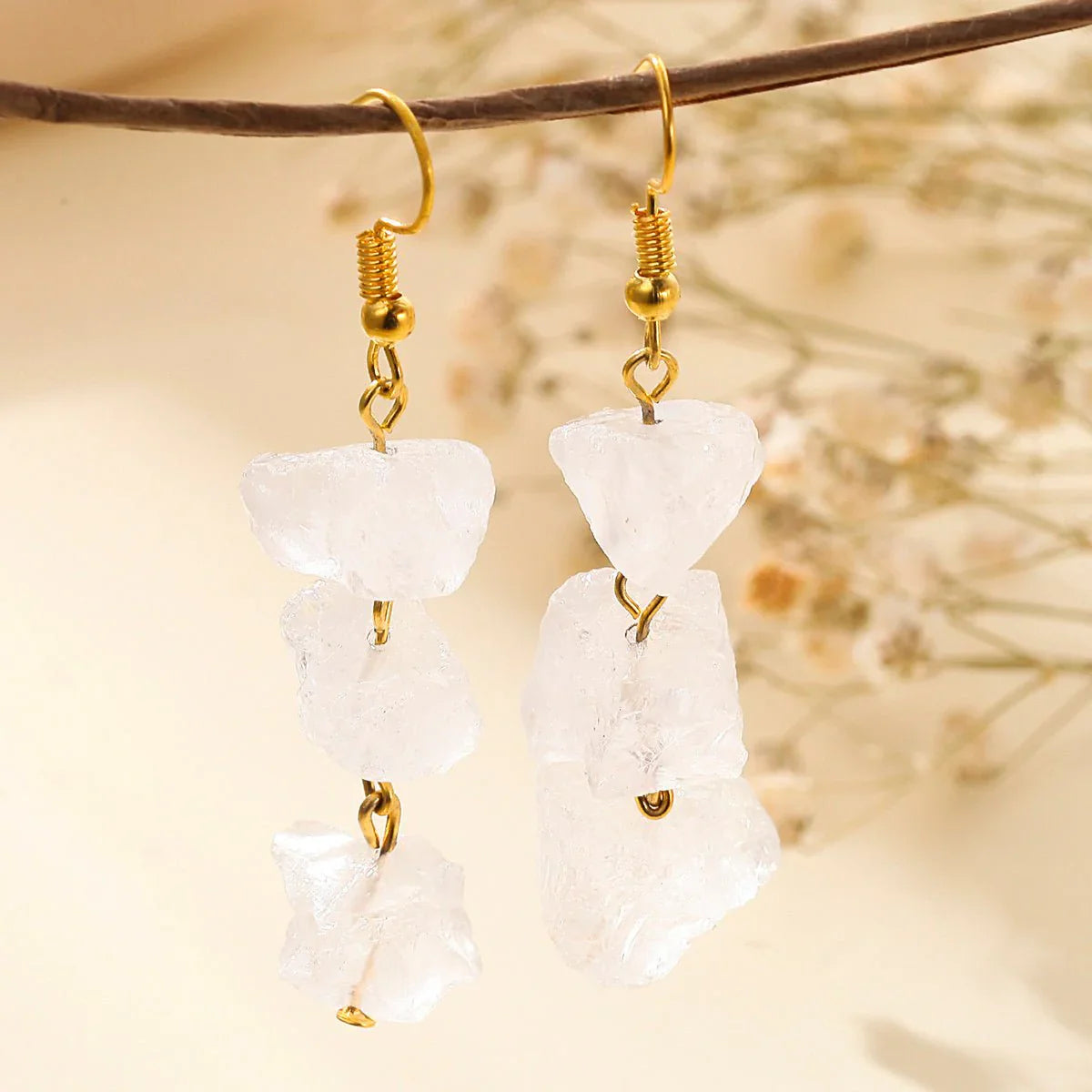 Crystal Earrings With Irregular Raw Stones, Crushed Stones
